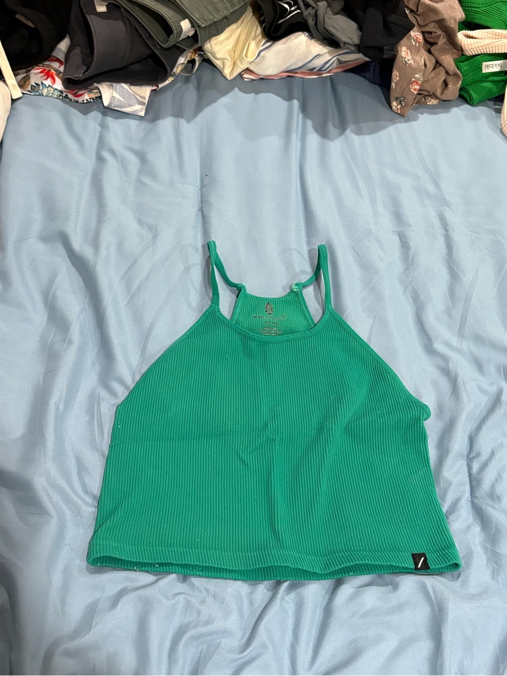 FP Movement by Free People Teal Ribbed Cropped Tank